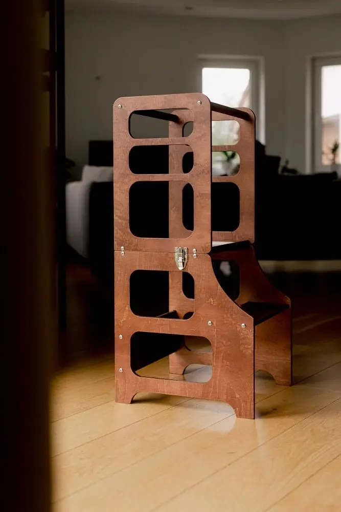 2-in-1 Lernturm & Kindertisch Retro-Edition | Edles Echtholz-Design
