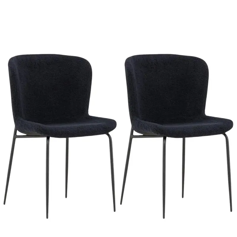 2er-Set Esszimmerstühle Modesto aus Teddy Bouclé - Schwarz