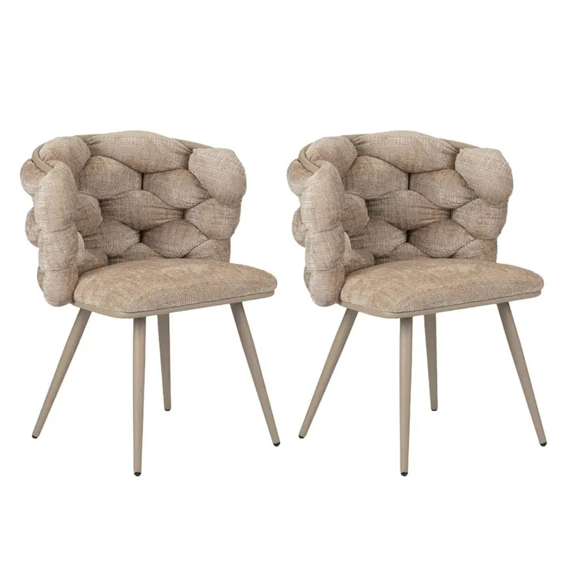 2er-Set Esszimmerstühle Rock aus Velour - Creme