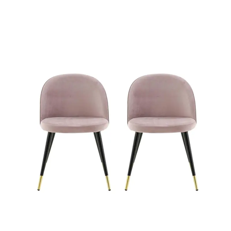 2er-Set Esszimmerstühle Velvet aus Samt - Altrosa / Schwarz / Messing