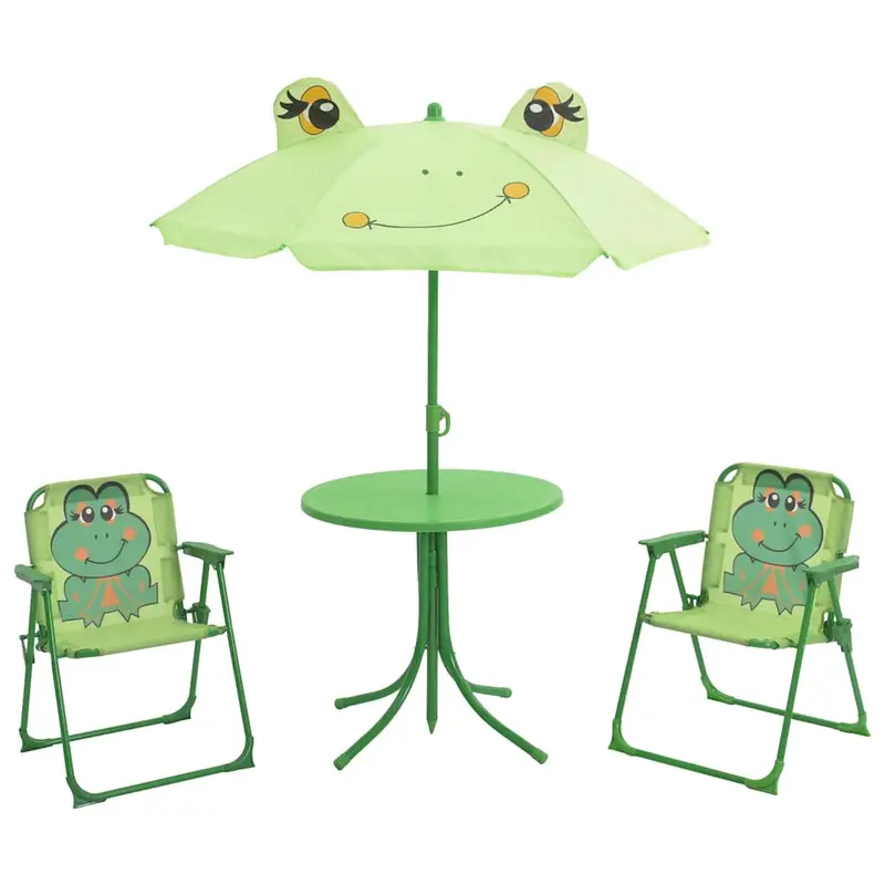 3-tlg. Garten-Bistro-Set für Kinder mit Sonnenschirm Grün