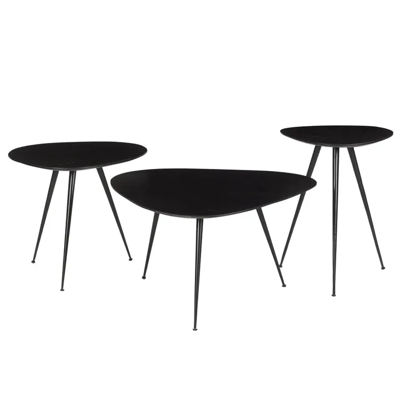 3er-Set Couchtische Loua aus Massivholz - Schwarz