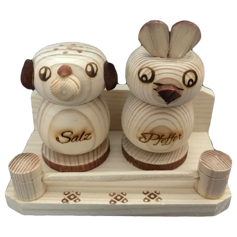 3er Set Salzstreuer Hund- und Hasenmotiv aus Holz mit Gravur Nr. 009.131