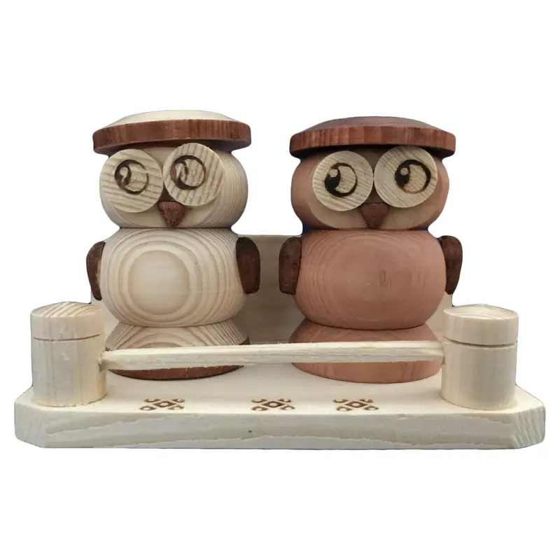 3er Set Salzstreuer mit Eulenmotiv aus Holz Nr. 009.120