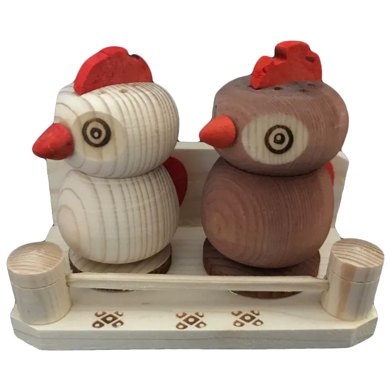 3er Set Salzstreuer mit Hahnmotiv aus Holz Nr. 009.121