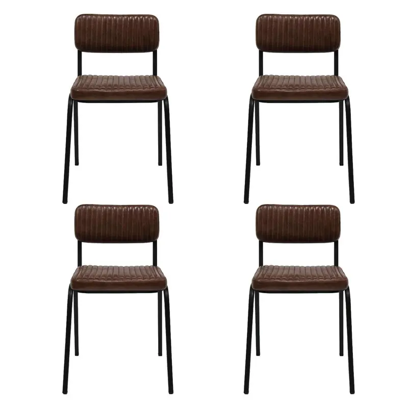 4er-Set Esszimmerstühle Astoria - gestepptes Büffelleder - Dunkelbraun