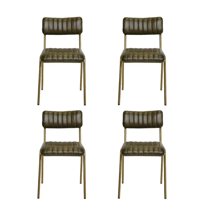 4er-Set Esszimmerstühle Diner aus gesteppten Büffelleder - Grün/Messing