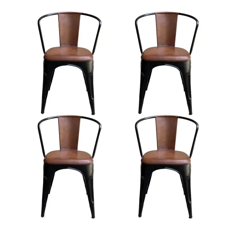 4er-Set Esszimmerstühle Living - Antikschwarz mit Leder