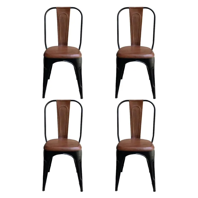 4er-Set Esszimmerstühle Living - hohe Rückenlehne - Schwarz mit Leder