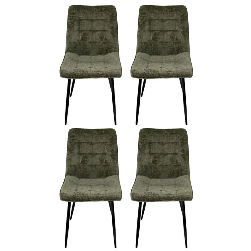 4er-Set Esszimmerstühle Lucille aus Chenille - Dunkelgrün