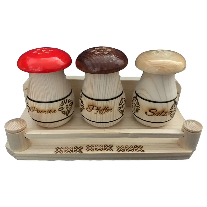 4er Set Salzstreuer Pilze aus Holz Nr. 009.119