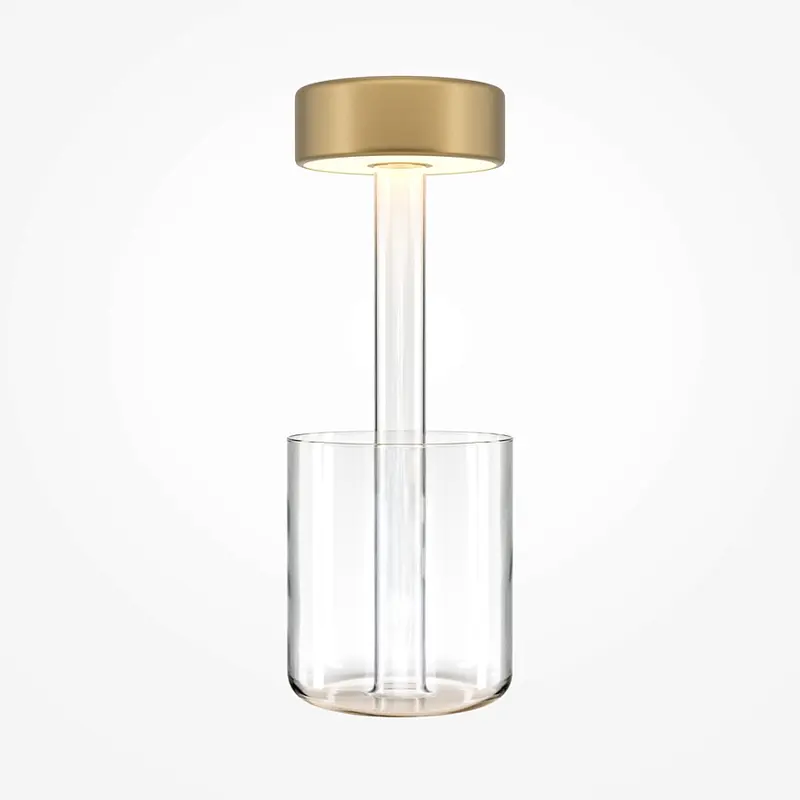 Akku-Tischleuchte – Goldene Oberfläche, Glassockel, Aluminiumschirm - AI Collaboration | Maytoni