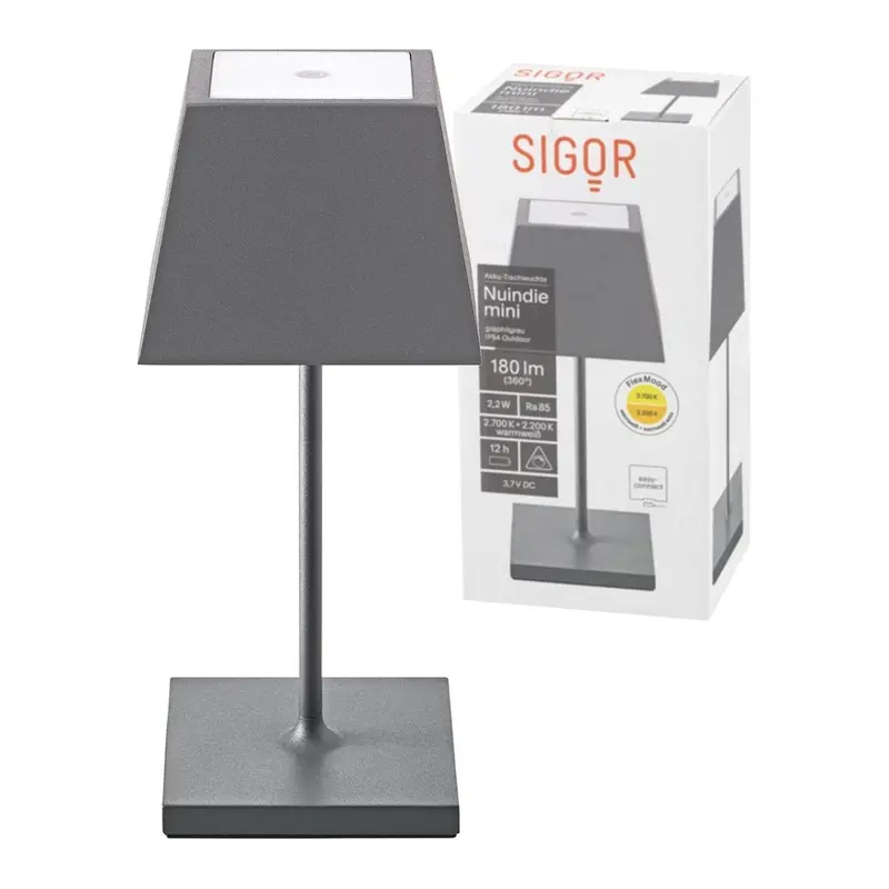 Akku-Tischleuchte - Square Form, Metal Body, Warm Tones - Nuindie Mini 1.0 | Sigor