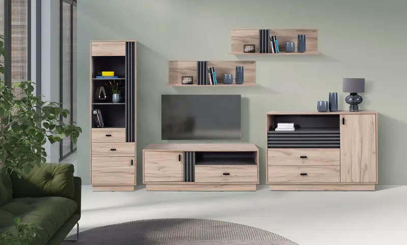 ALLMO System Wohnzimmer Set – 5 Teile – Sonoma Eiche – Elegantes Möbelensemble für moderne Wohnräume