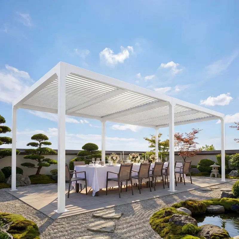 Alu Pergola 3x6m Terrassenüberdachung mit verstellbarem Lamellendach Weiß