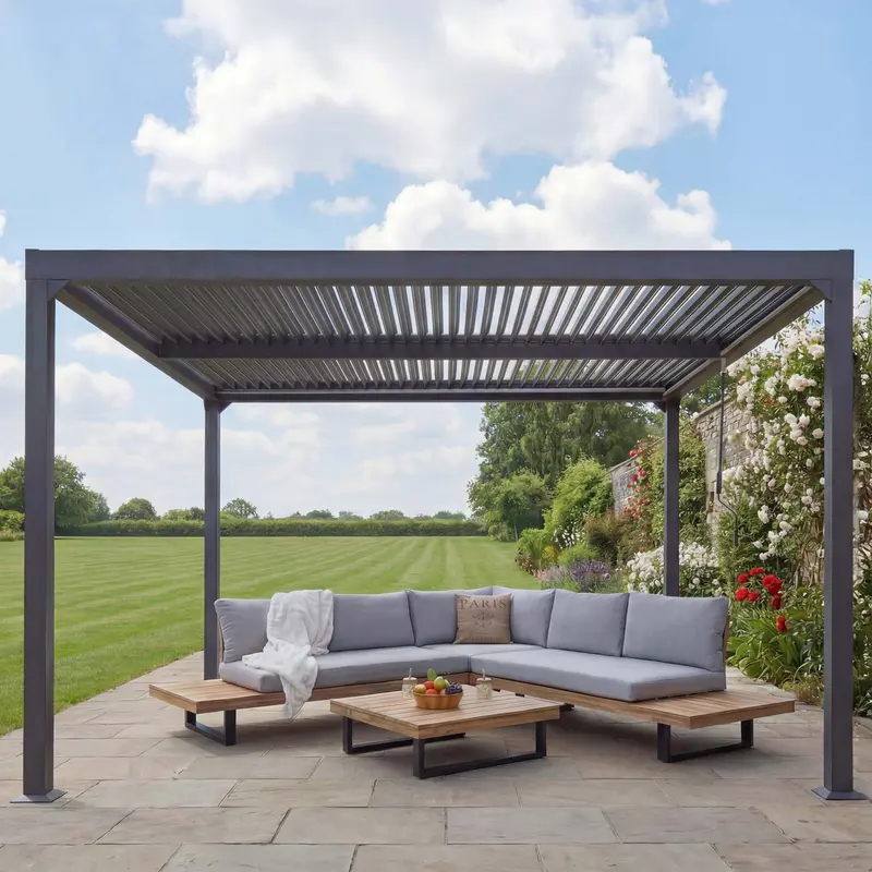 Alu Pergola mit Lamellendach 3x3,7m Anthrazit Terrassenüberdachung