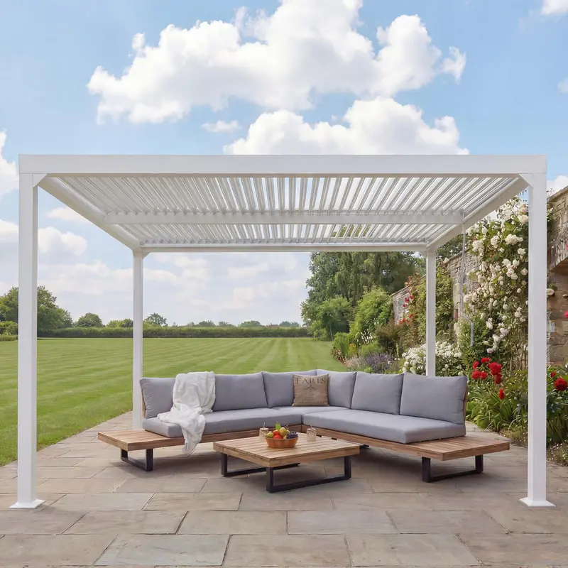 Alu-Pergola mit Lamellendach Terrassenüberdachung 3x3,7m Weiß