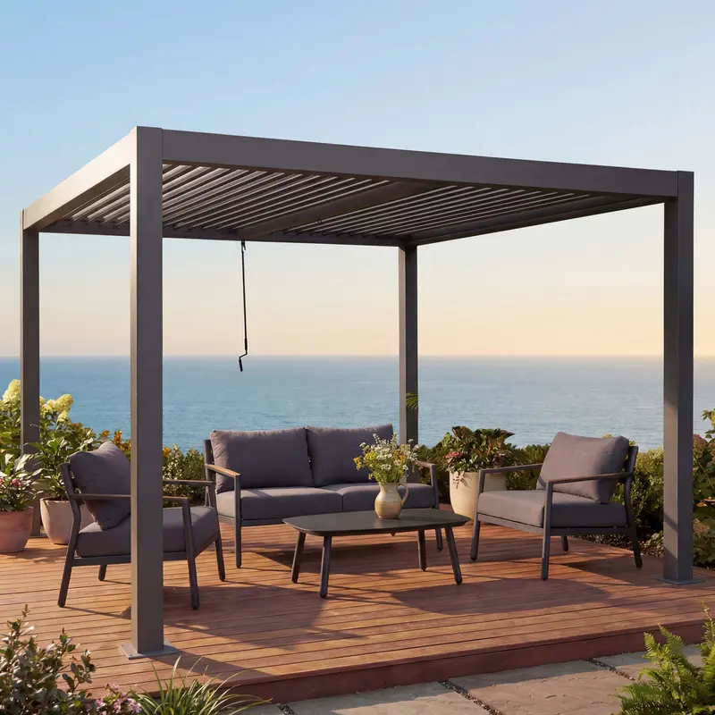 Aluminium Pergola 3x4m Anthrazit Lamellendach Pavillon Wasserdicht Sturmfest 100 km/h