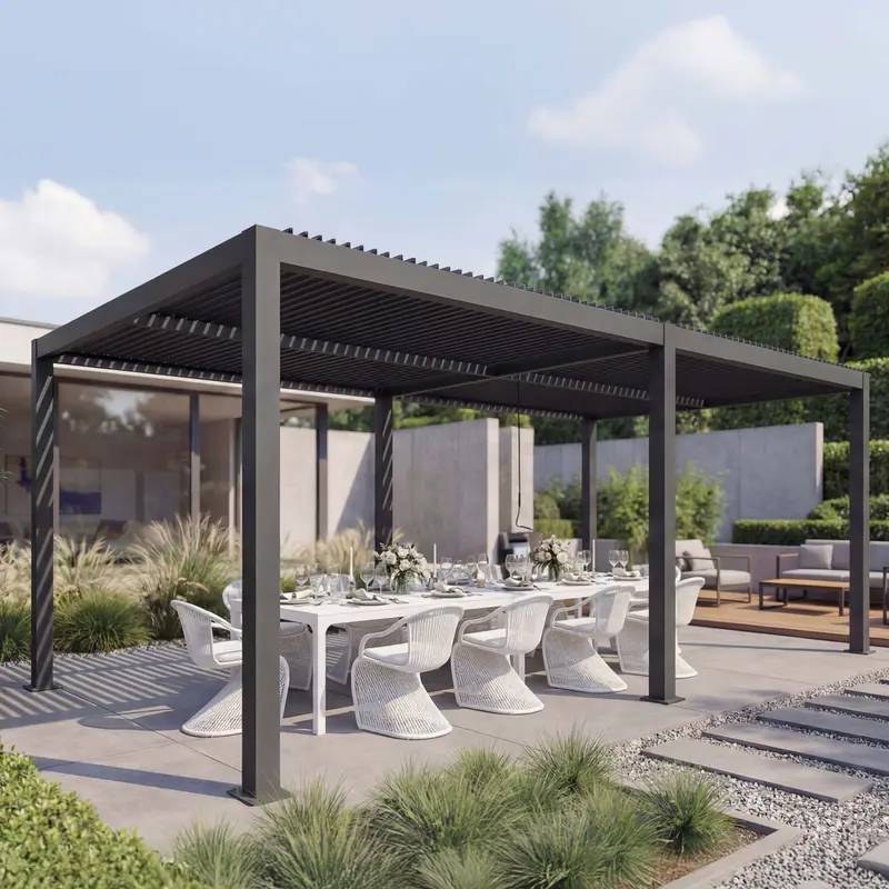 Aluminium Pergola 3x6m Anthrazit Lamellendach Wasserdicht Gartenpavillon Terrassenüberdachung