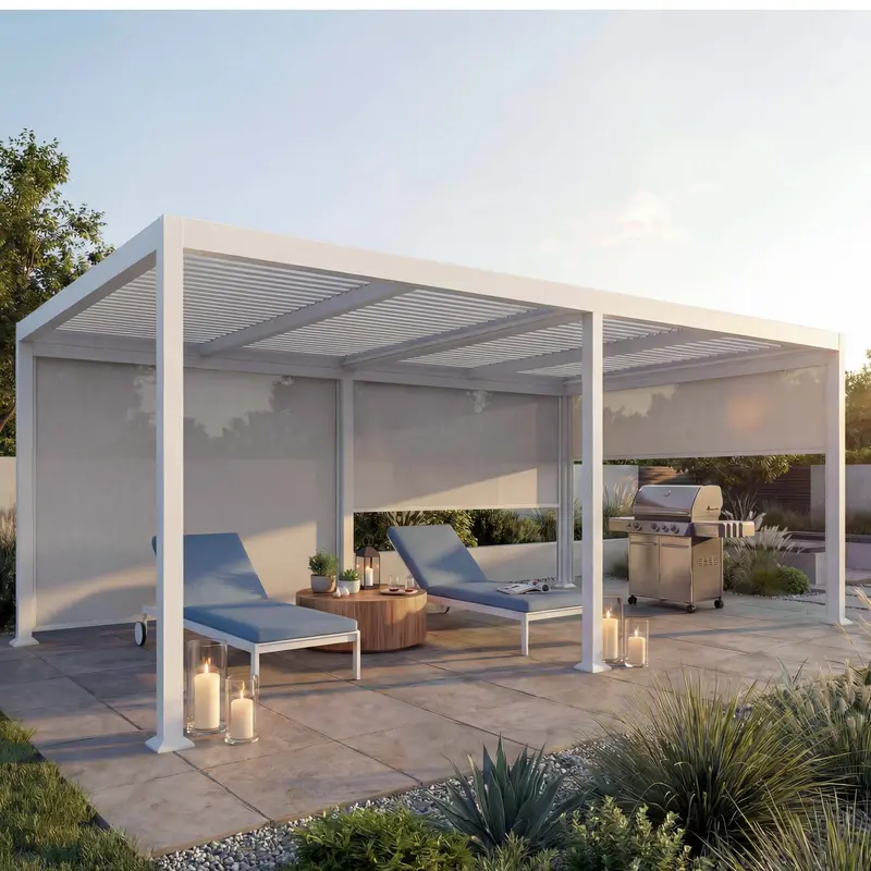 Aluminium Pergola 3x6m mit verstellbarem Lamellendach und 3 Seitenwänden - Weiß