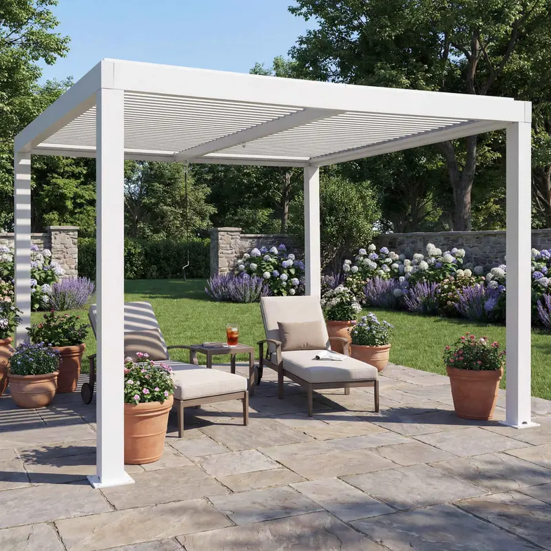 Aluminium Pergola C92 3x3m Weiß - Wetterfester Pavillon mit verstellbarem Lamellendach
