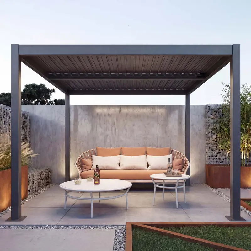 Aluminium Pergola C92 3x4m Anthrazit - Lamellendach Pavillon mit Regenrinne & Kurbelantrieb