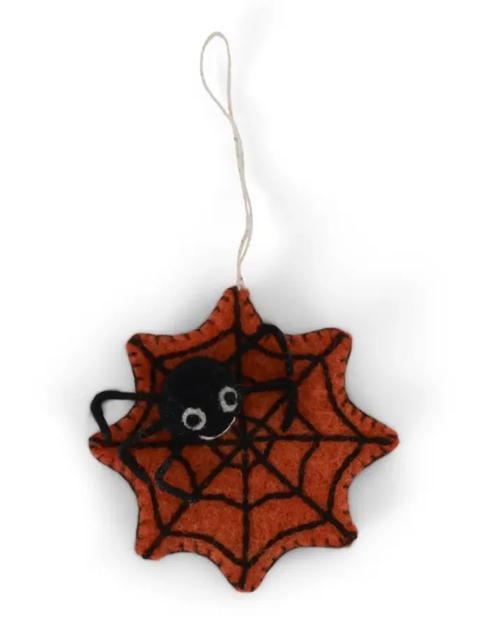 Anhänger Spinnenwebe mit Spinne I Orange