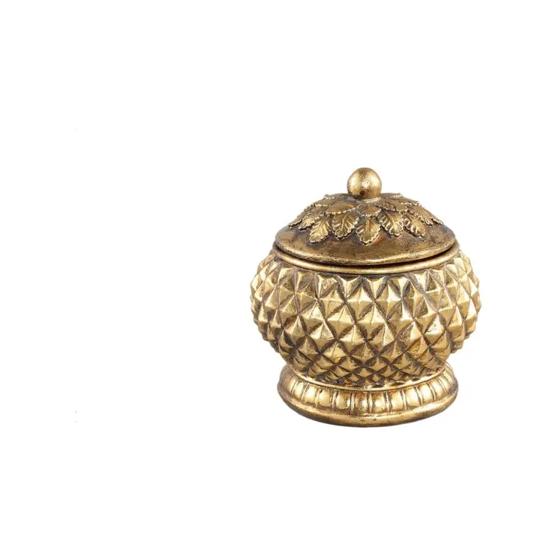 Aufbewahrungsbox – Goldfarbenes Polyresin, Rautenstruktur, Runder Deckel – Laxon | PTMD