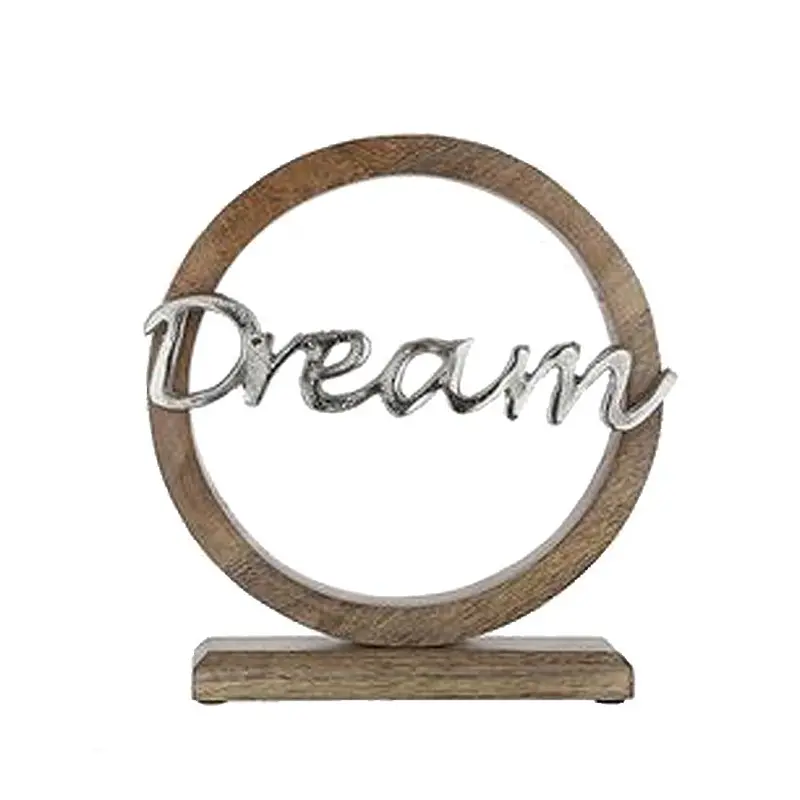 Aufsteller Kreis Holz mit silberner Schrift Dream