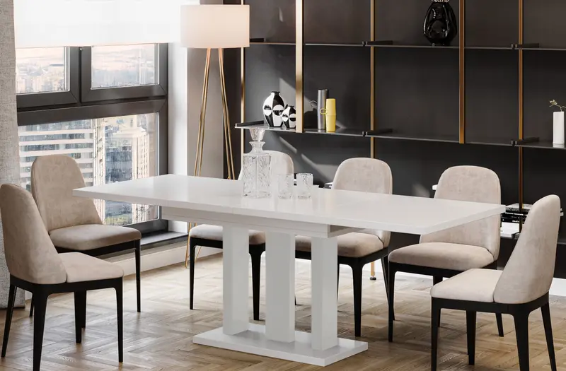 Ausziehbarer Esstisch "Appia White" 130-210cm (Weiß Hochglanz)