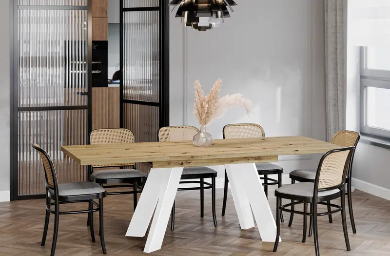 Ausziehbarer Esstisch "Como White" 130-210cm (Eiche Artisan)