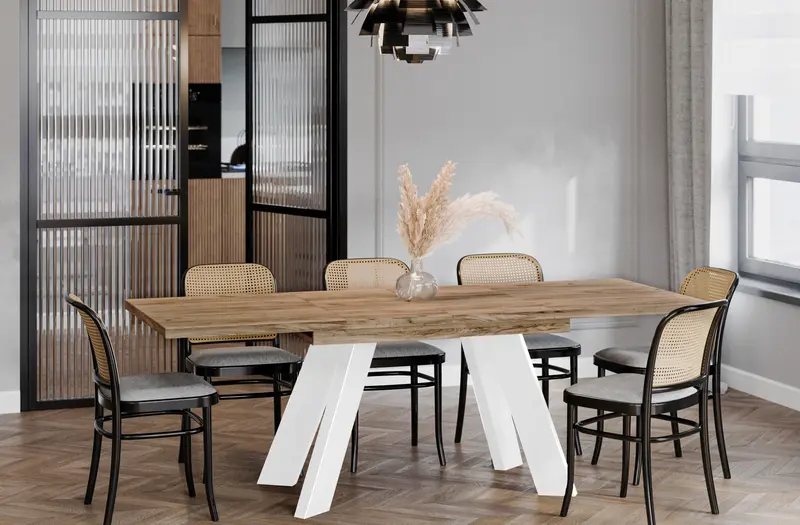 Ausziehbarer Esstisch "Como White" 130-210cm (Eiche Craft Gold)