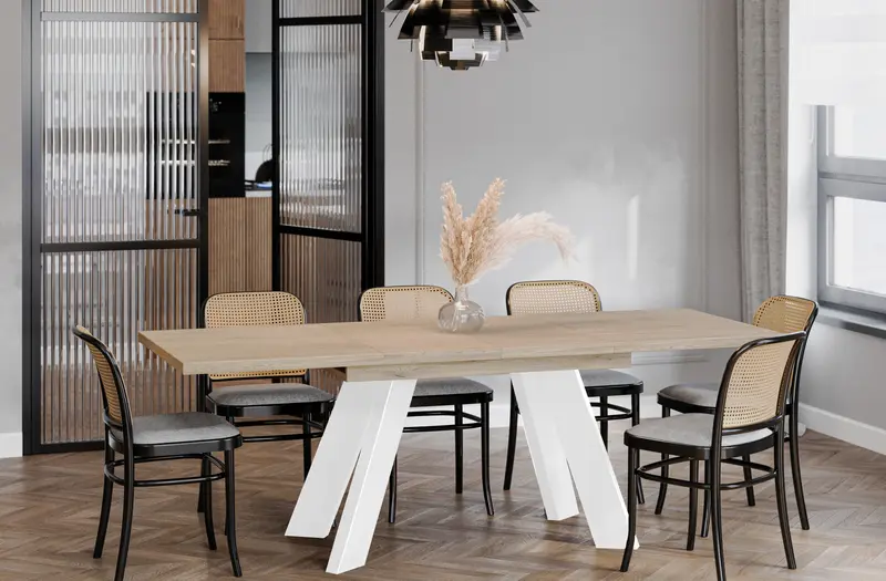 Ausziehbarer Esstisch "Como White" 130-210cm (Eiche Cremona)