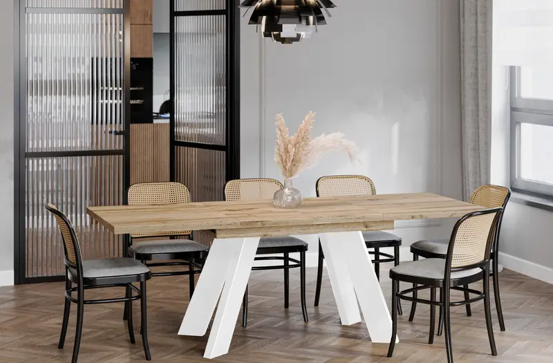Ausziehbarer Esstisch "Como White" 130-210cm (Eiche Wotan)