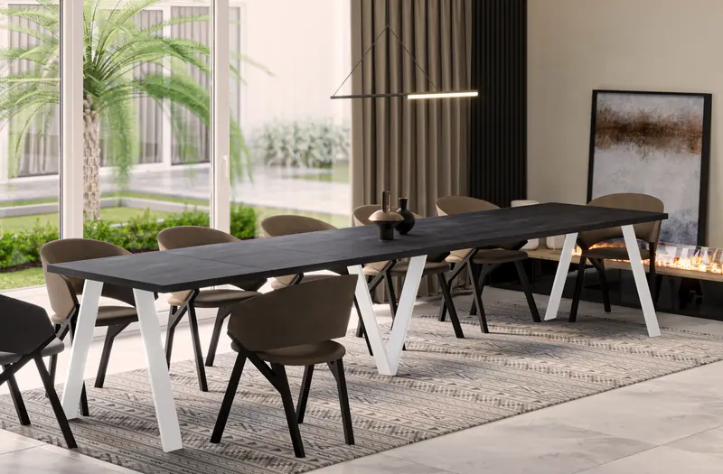 Ausziehbarer Esstisch "Lungo White" 130-405cm (Beton Dunkel)