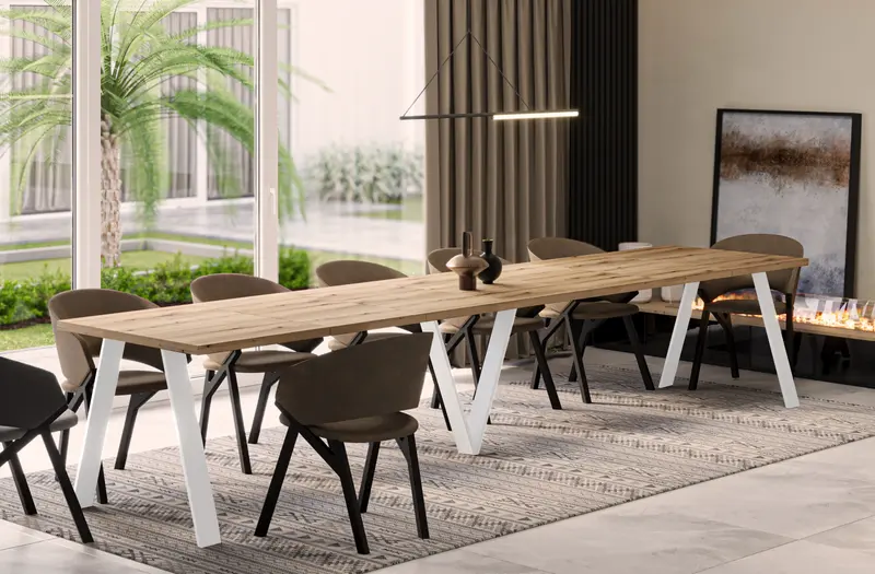 Ausziehbarer Esstisch "Lungo White" 130-405cm (Eiche Evoke)