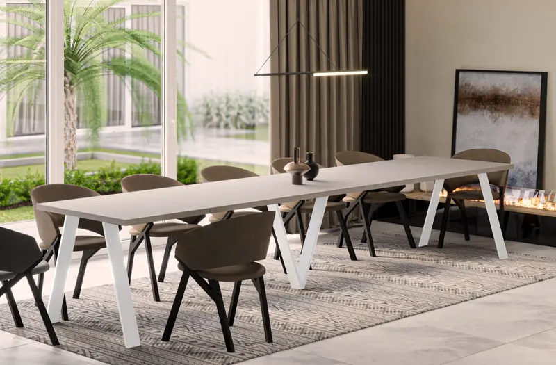 Ausziehbarer Esstisch "Lungo White" 130-405cm (Kaschmir Beige)