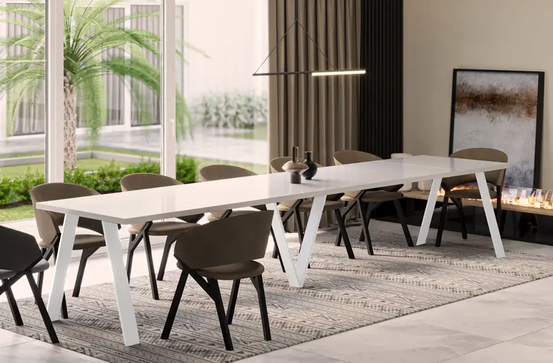 Ausziehbarer Esstisch "Lungo White" 130-405cm (Weiß Hochglanz)