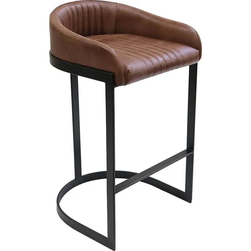 Barhocker Odense mit Ledersitz aus Metall - Braun