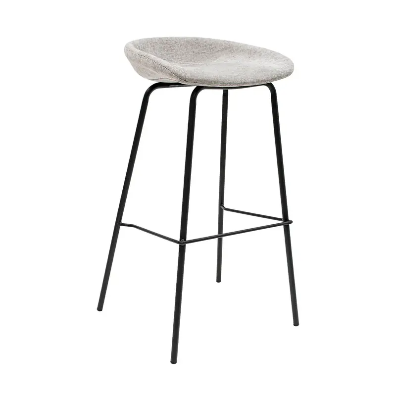 Barhocker – Strukturstoff Bezug, Schwarzes Metallgestell, Graue Farbe, 80 cm Höhe - Riga | Kick Collection