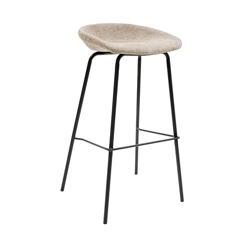 Barhocker – Strukturstoff Bezug, Schwarzes Metallgestell, Taupe Farbe, 80 cm Höhe - Riga | Kick Collection