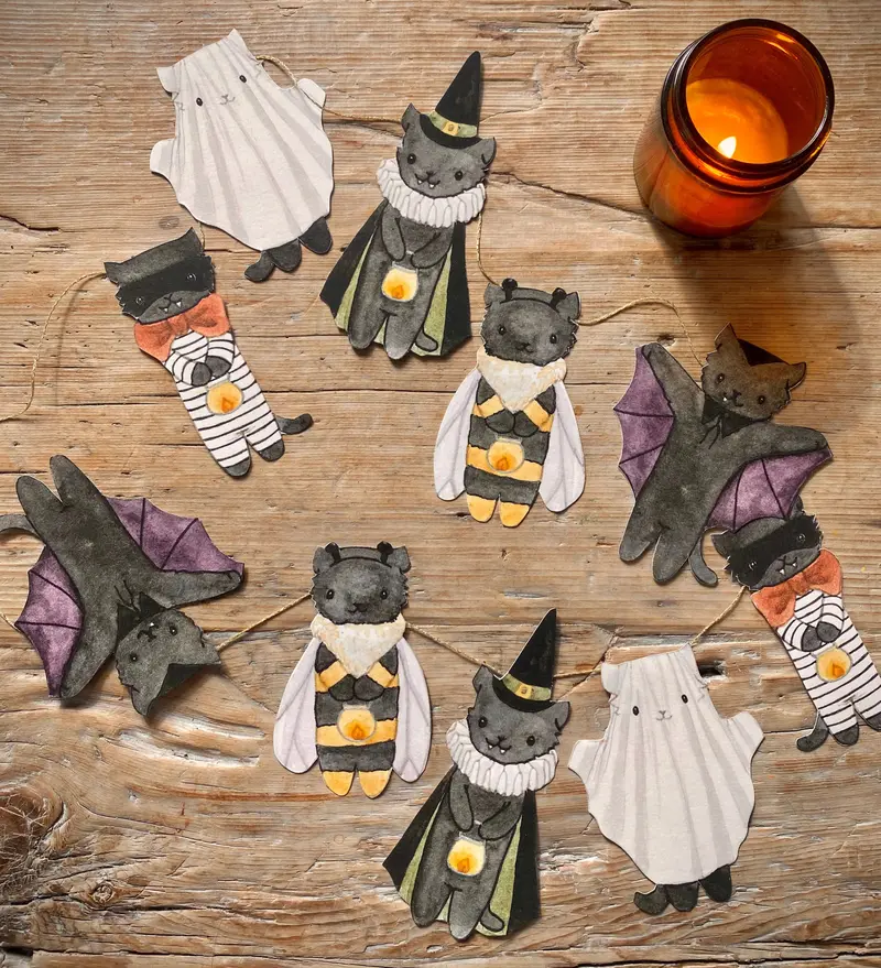 Bastelbogen 'Katzen feiern Halloween' - DIY Girlande