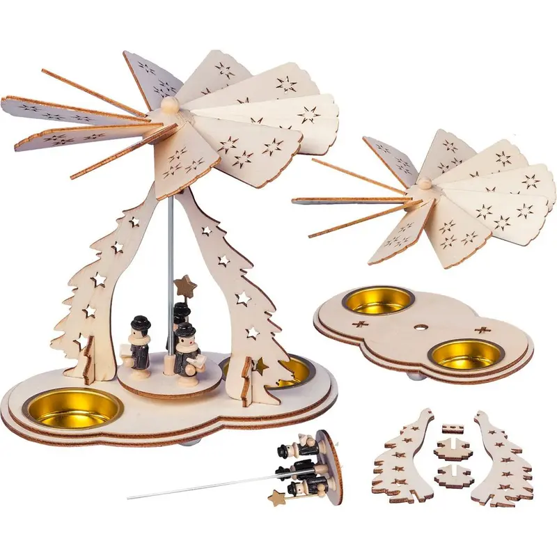 Bastelset "Weihnachtspyramide" für 2 Teelichte, natur, 17 cm