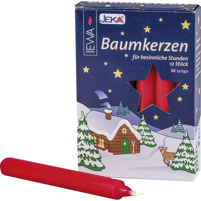 Baumkerzen 12er Pack, Ø 1,5 cm, 12,5 cm Hoch, rot