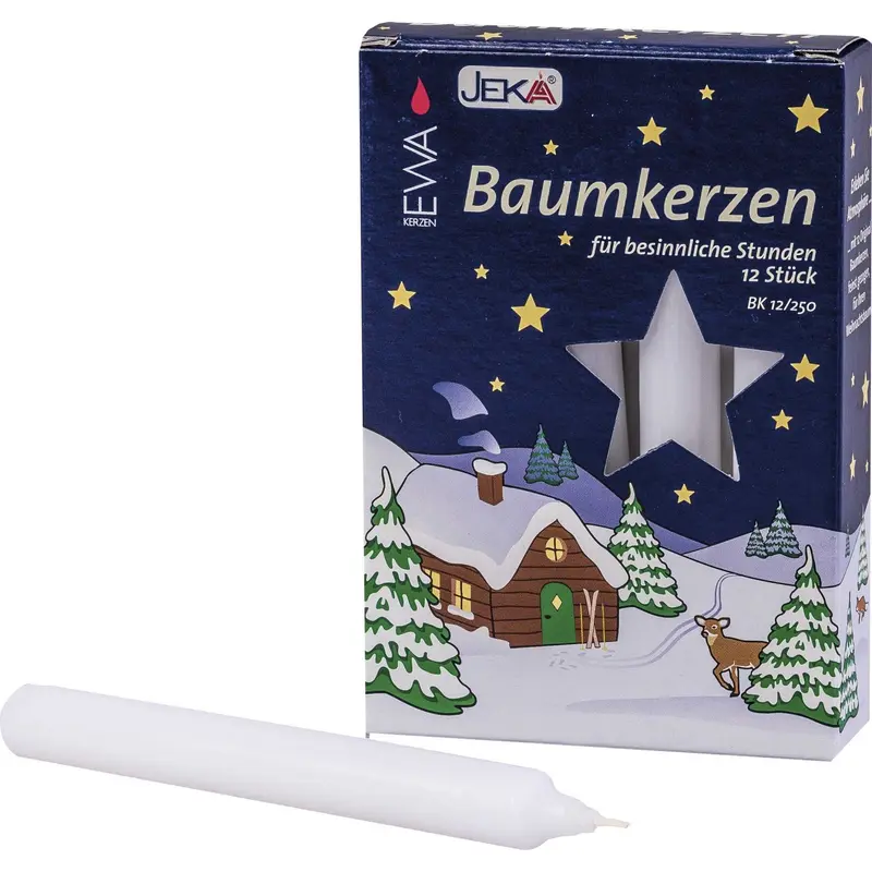 Baumkerzen 12er Pack, Ø 1,5 cm, 12,5 cm Hoch, weiß