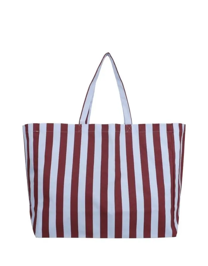 Beachbag mit Streifen I Himmelblau/Feige