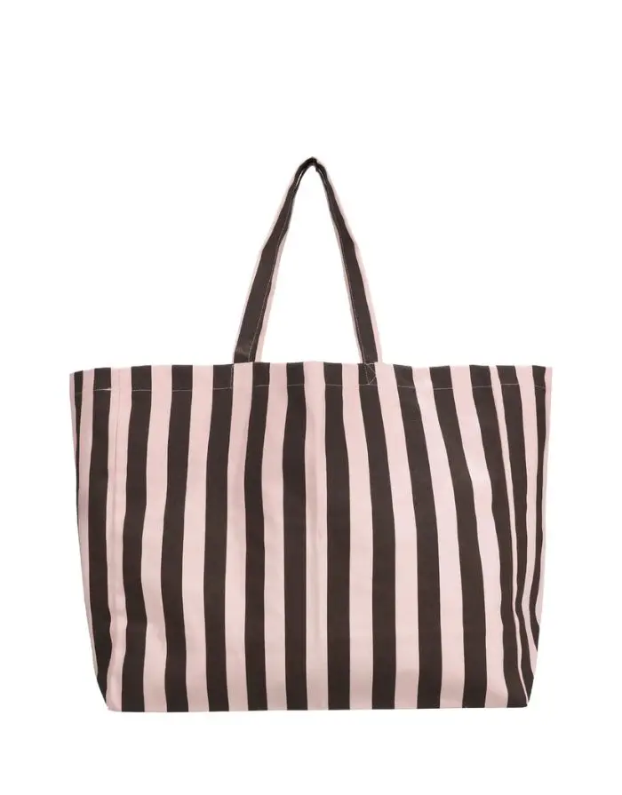 Beachbag mit Streifen I Puderrosa & Schokolade