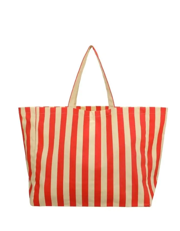 Beachbag mit Streifen I Vanilla/Poppy Red