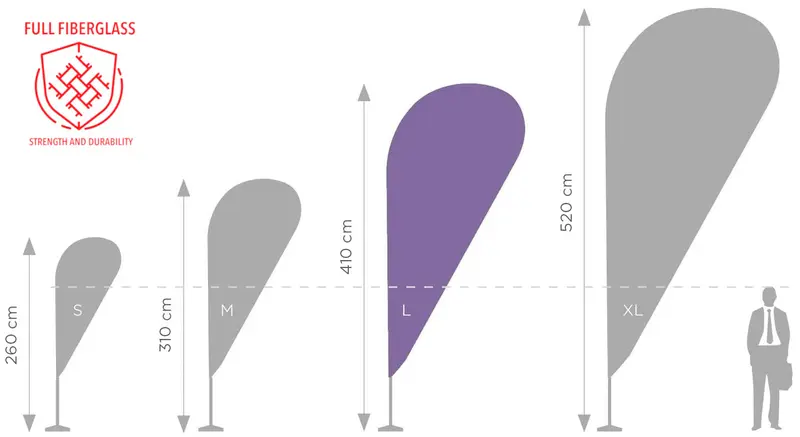 Beachflag Standard-Plus-Mast L 450 cm aus Aluminium und Glasfaser