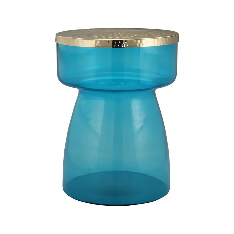 Beistelltisch – Blau Farbe, Glas Material, Elegantes Design, 48 cm - Roman 125 | Kayoom